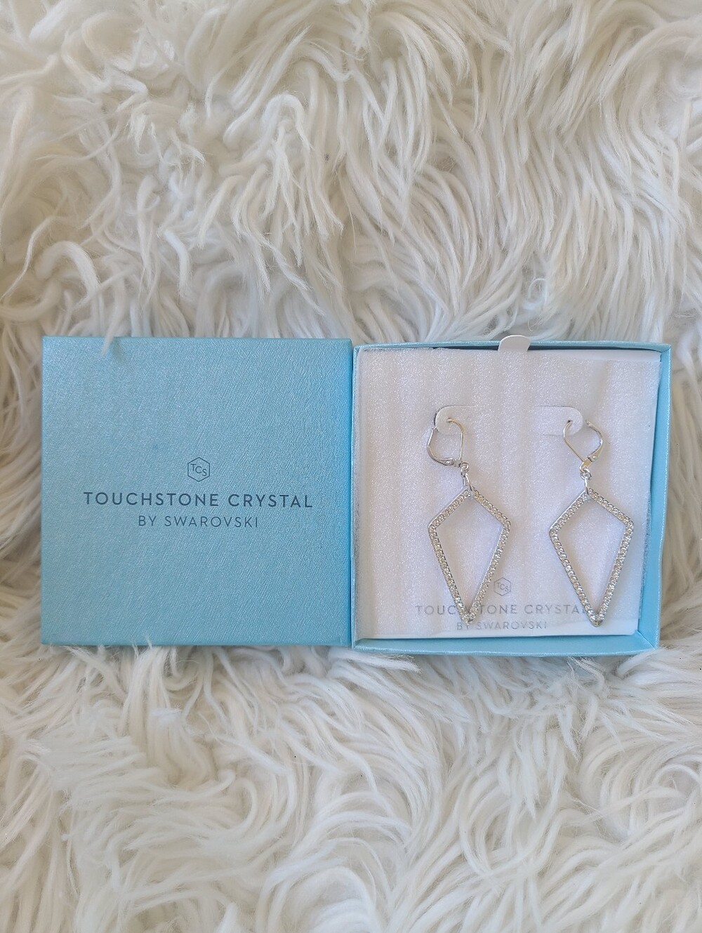 Touchstone Crystal By Swarovski Silver Open Geometric Drop Earrings- Like New
